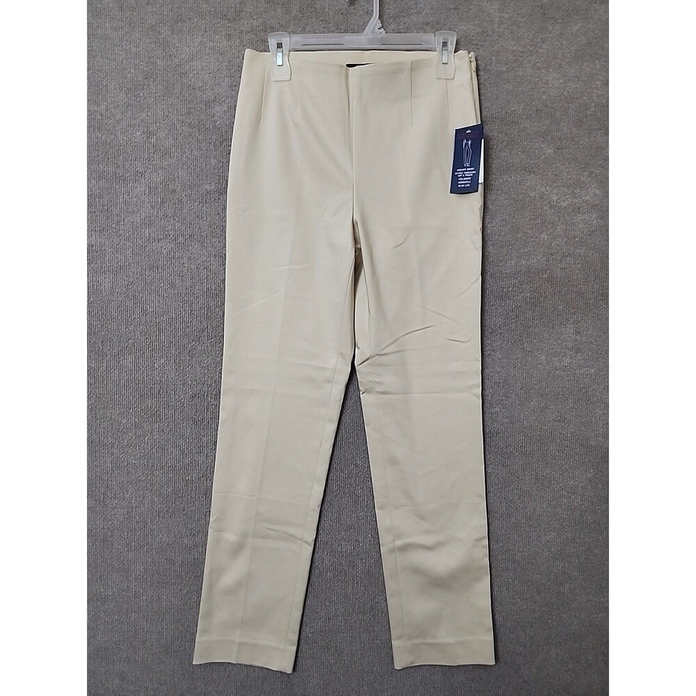 Chaps Perfectly Polished Dress Pants Womens 6 Beige Side Zip Super Stretch NEW